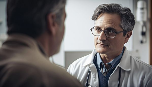 אדם משוחח עם רופא בנוגע לזימון תור MRI